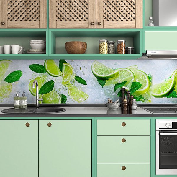 Wall Murals: Mint leaves, lime slices and ice