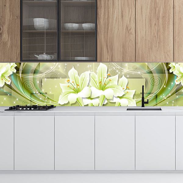 Wall Murals: Composition of green and white flowers 0