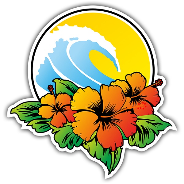 Car & Motorbike Stickers: Hawaiian Flowers and Surf Wave