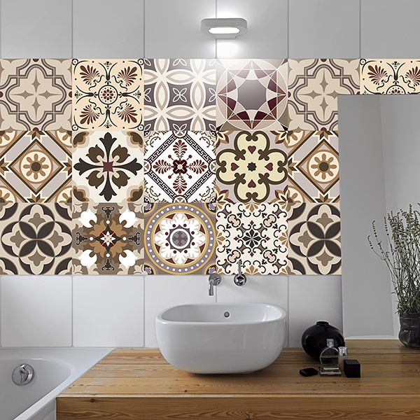 Wall Stickers: Kit 48 bathroom tile sepia-toned