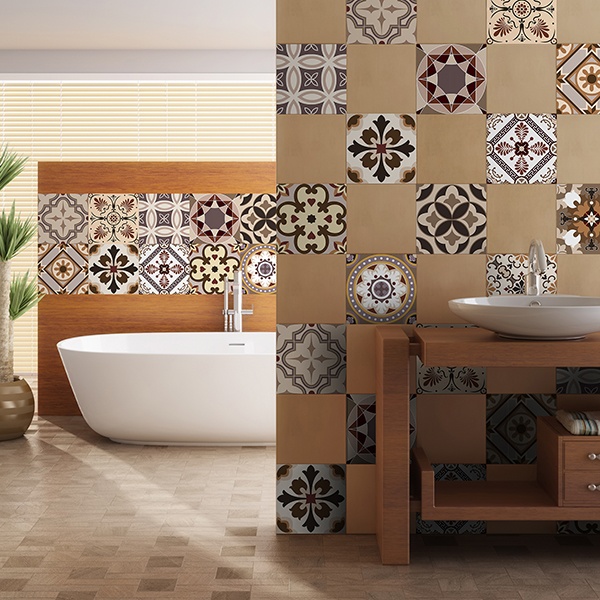 Wall Stickers: Kit 48 bathroom tile sepia-toned