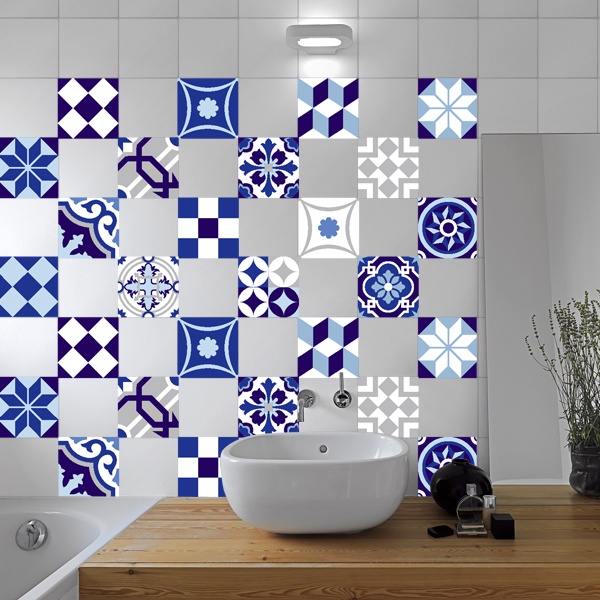 Wall Stickers: Kit 48 peel and stick tile Blue