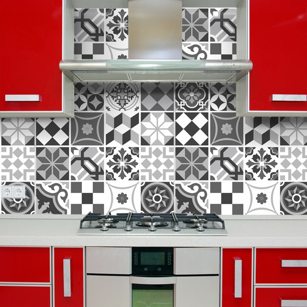 Wall Stickers: Kit 48 Tile black and white