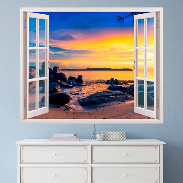 Wall Stickers: Sunset on the rocky beach