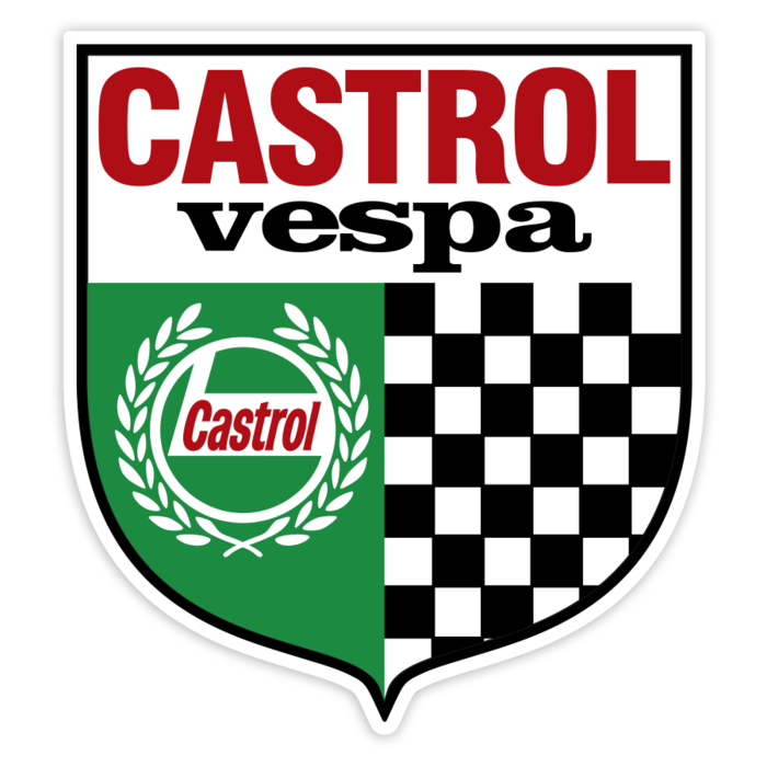 Car & Motorbike Stickers: Vespa Castrol Shield with Racing Checkers