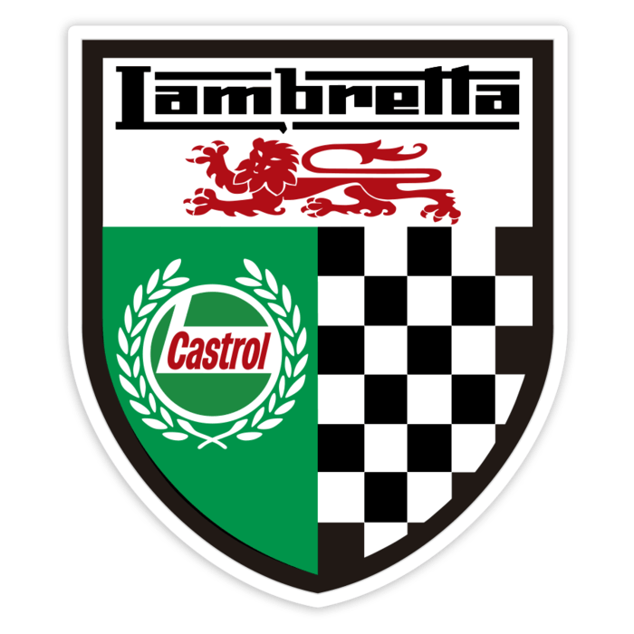 Car & Motorbike Stickers: Lambretta Castrol Shield with English Lion and Che