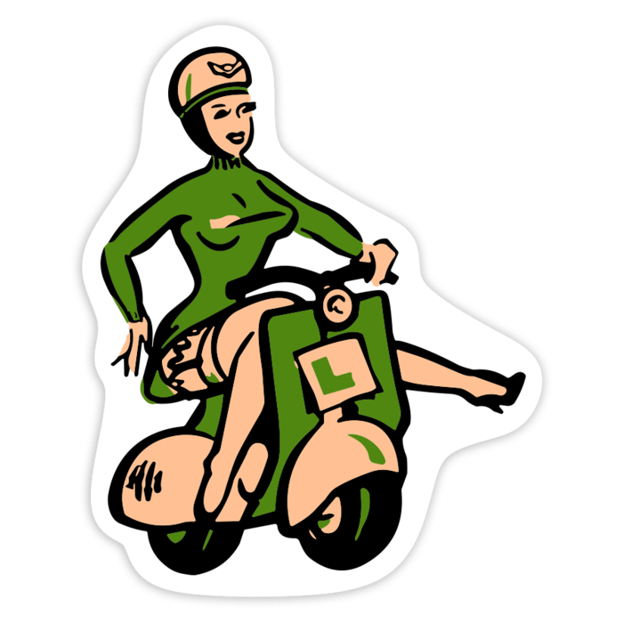 Car & Motorbike Stickers: Retro Girl on Green Vespa