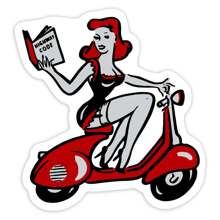 Car & Motorbike Stickers: Red Pin Up Girl on Vespa
