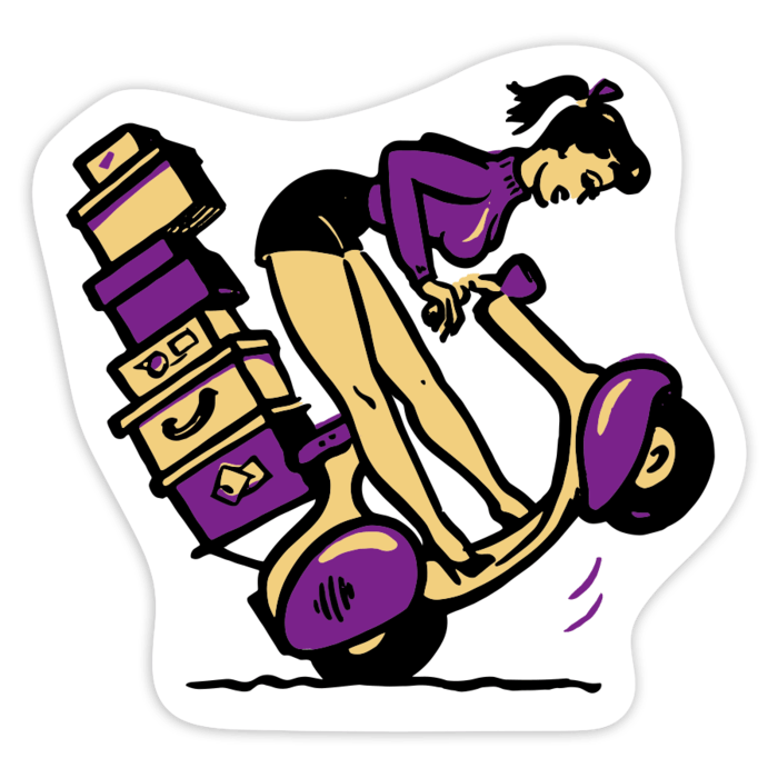 Car & Motorbike Stickers: Girl with Overloaded Vespa Scooter