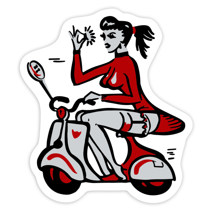 Car & Motorbike Stickers: Pin-Up Girl on Vespa Giving OK Sign