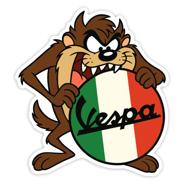 Car & Motorbike Stickers: Taz with Vespa and Italian flag