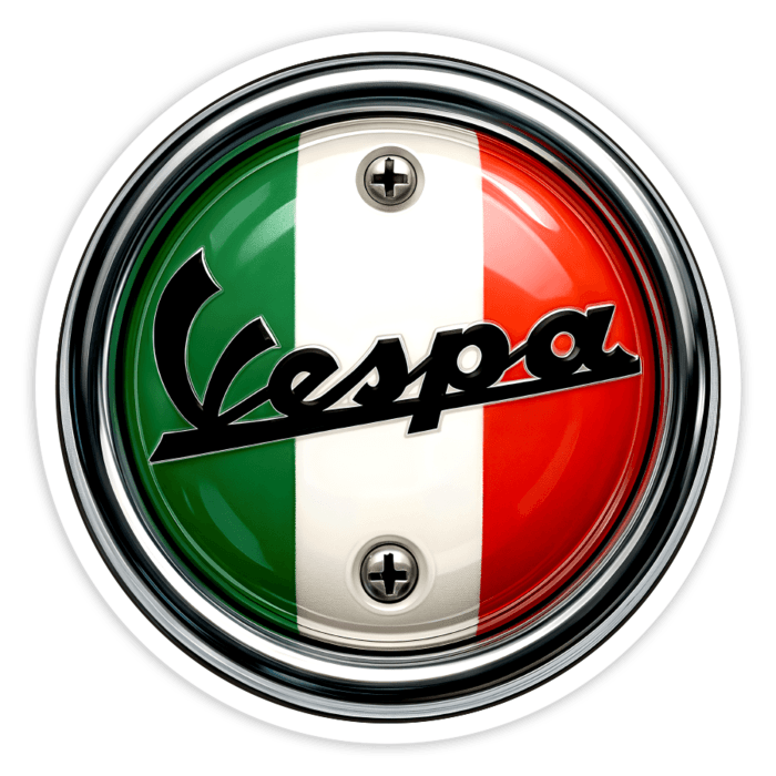 Car & Motorbike Stickers: Vespa emblem Italian flag chrome screws
