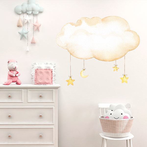 Stickers for Kids: Cloud with moon and watercolor stars