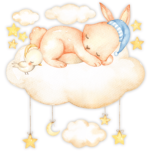 Stickers for Kids: Kit Rabbit sleeping on clouds