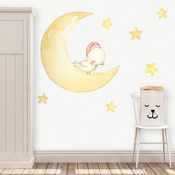 Stickers for Kids: Bird sleeping on the moon