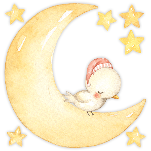 Stickers for Kids: Bird sleeping on the moon