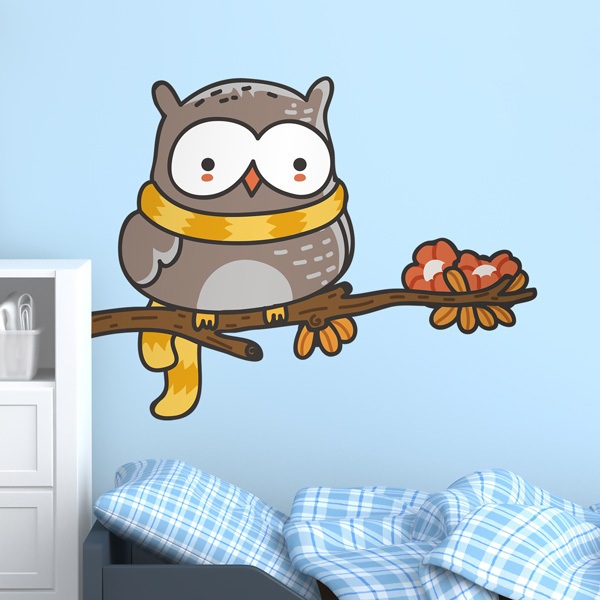 Stickers for Kids: Owl with a scarf on the branch