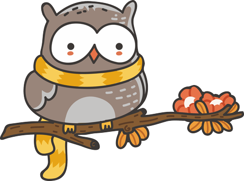 Stickers for Kids: Owl with a scarf on the branch