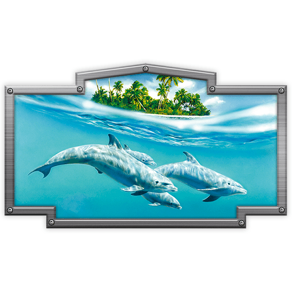 Car & Motorbike Stickers: Vintage frame Caribbean dolphins