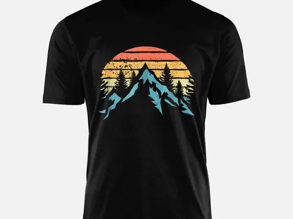 Black T-shirt with mountain and retro sunset