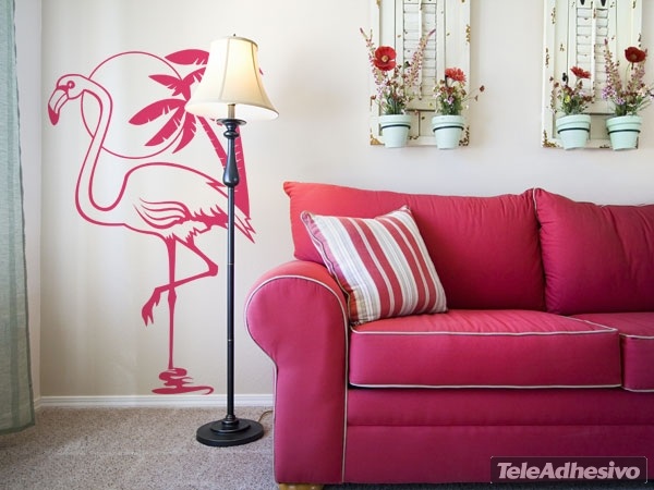 Wall Stickers: Flamingo bird, sun and palm trees