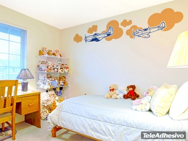 Wall Stickers: Multicolored airplanes and clouds