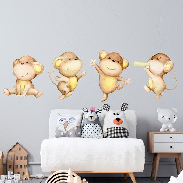 Stickers for Kids: Four monkeys playing