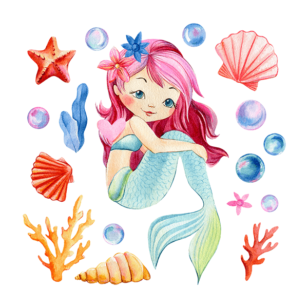 Stickers for Kids: Redhead Mermaid