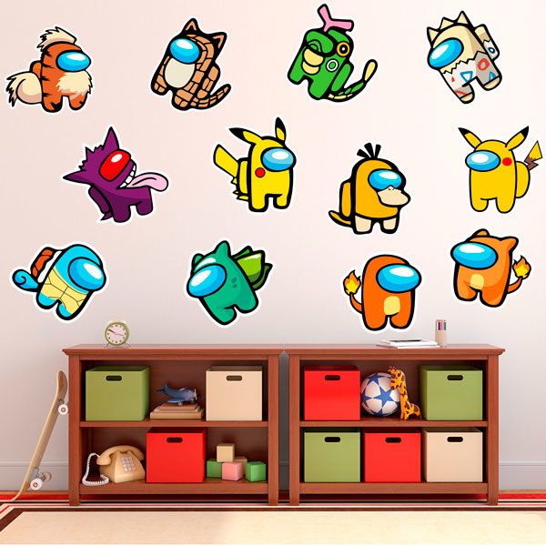 Stickers for Kids: Set 12X Among Us Characters Pokémon