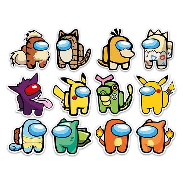 Stickers for Kids: Set 12X Among Us Characters Pokémon