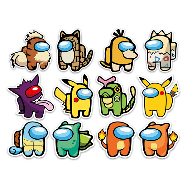 Stickers for Kids: Among Us Pokemon Set of 12