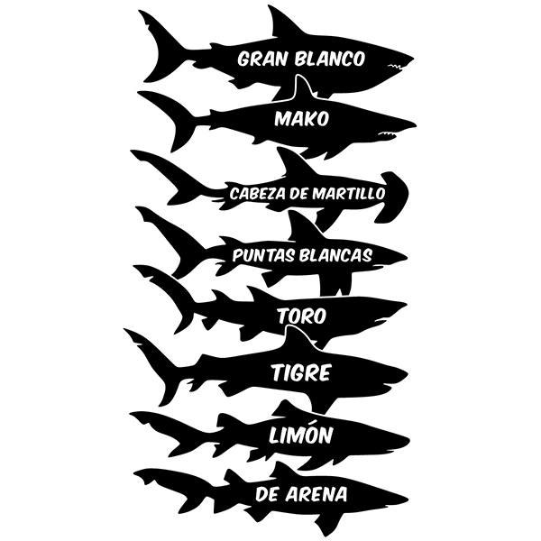 Wall sticker Sharks names Spanish