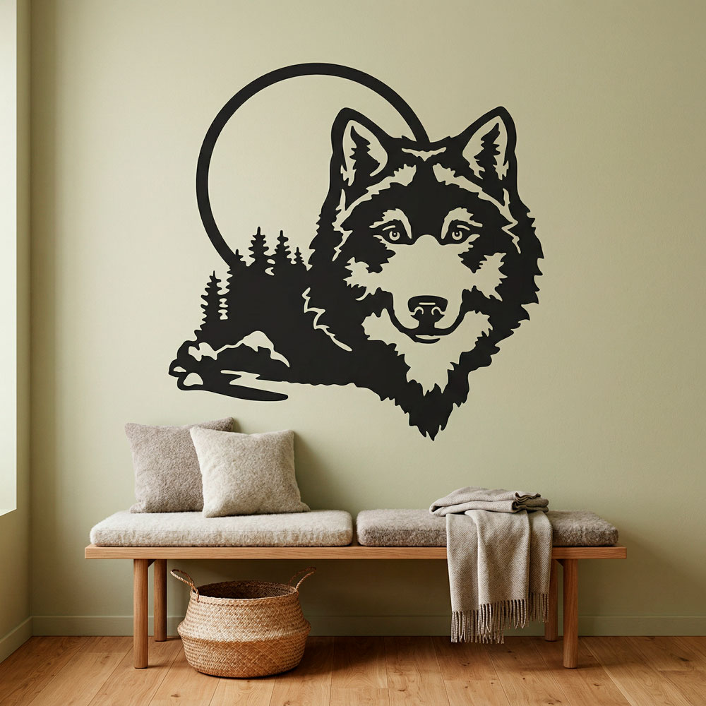Wall Stickers: Wolf with full moon