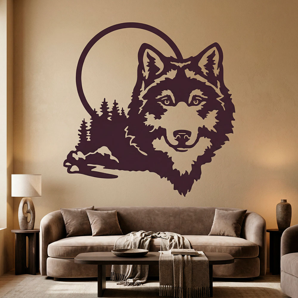 Wall Stickers: Wolf with full moon