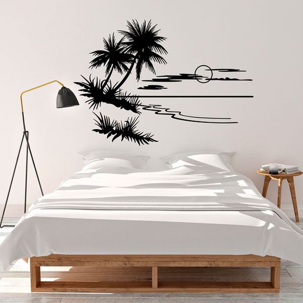 Wall Stickers: Sunset with palm trees on the beach