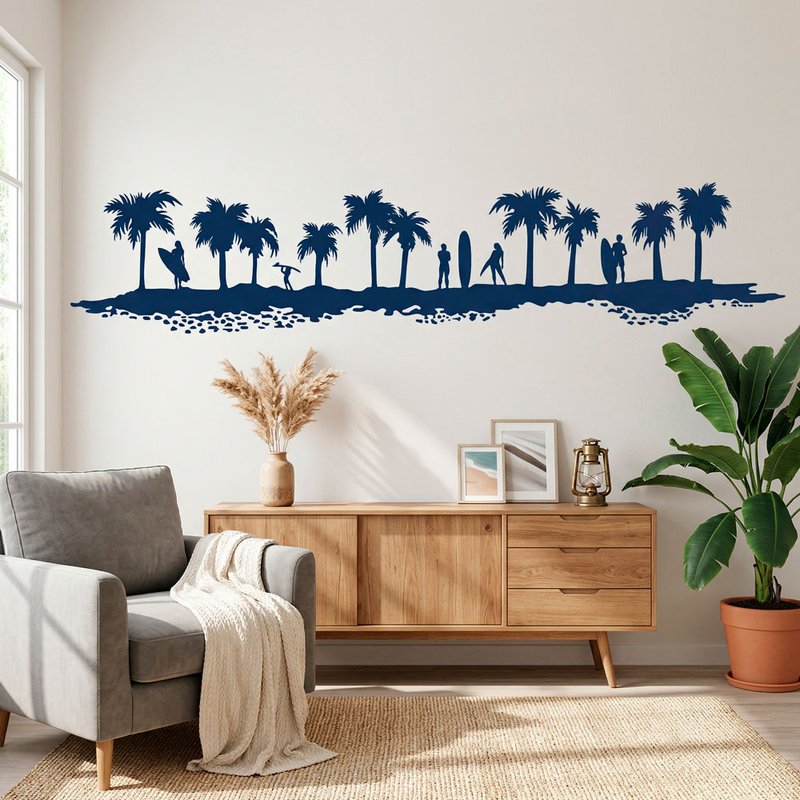 Wall Stickers: Palm Trees and Surfers Silhouette