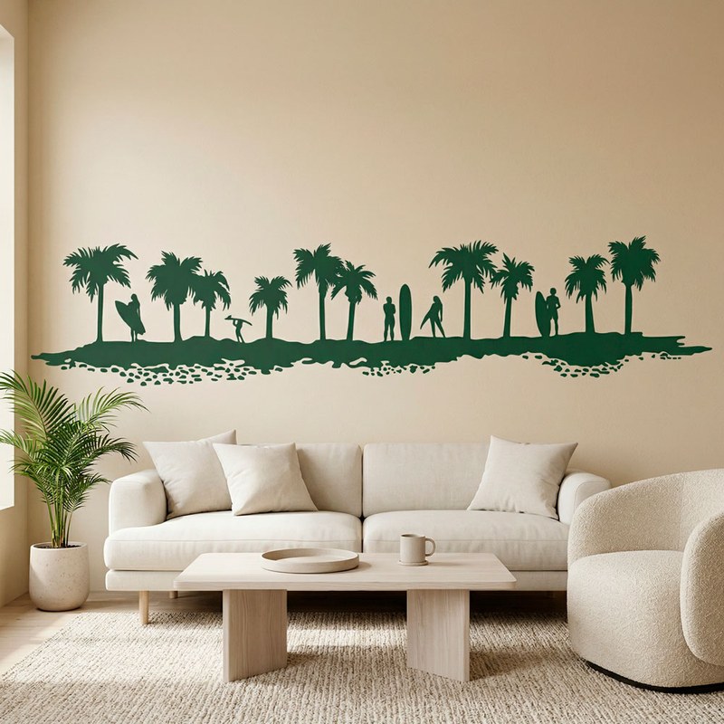 Palm Trees and Surfers Silhouette 3