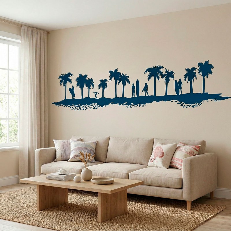 Palm Trees and Surfers Silhouette 5