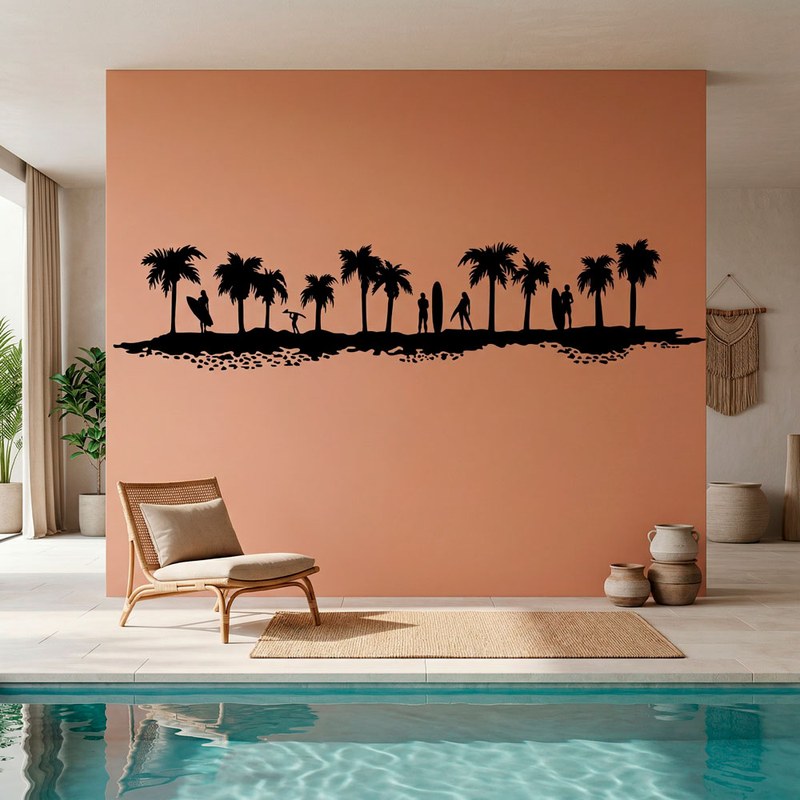 Palm Trees and Surfers Silhouette 10