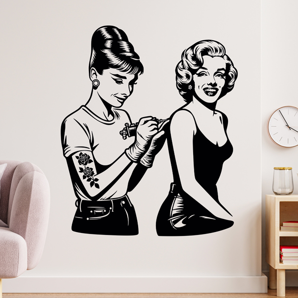 Wall Stickers: Audrey Hepburn tattooing Marilyn Monroe