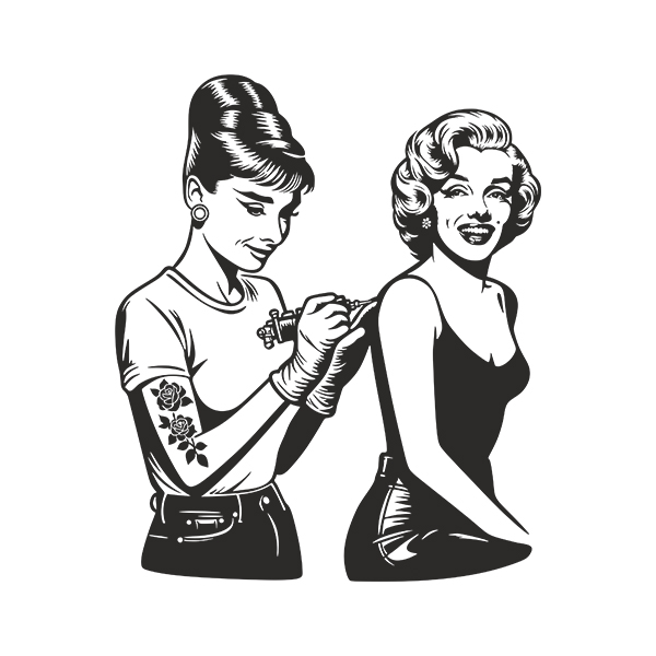 Wall Stickers: Audrey Hepburn tattooing Marilyn Monroe