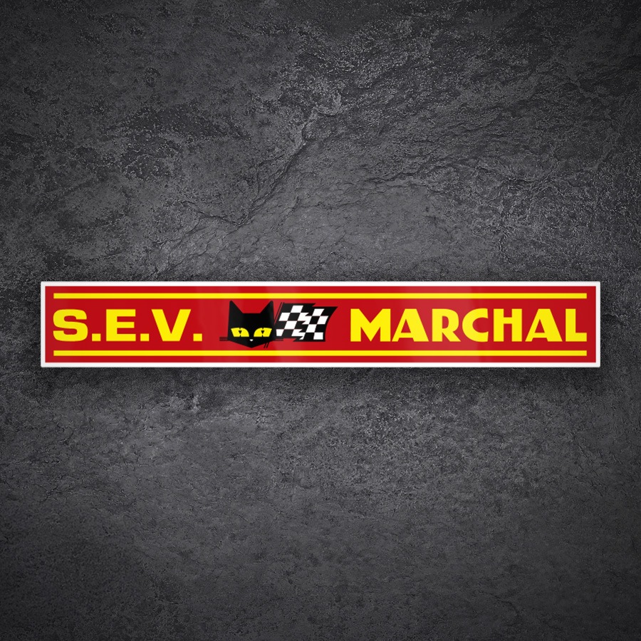 Car & Motorbike Stickers: Red S.E.V. Marchal Logo with Black Cat and Checker
