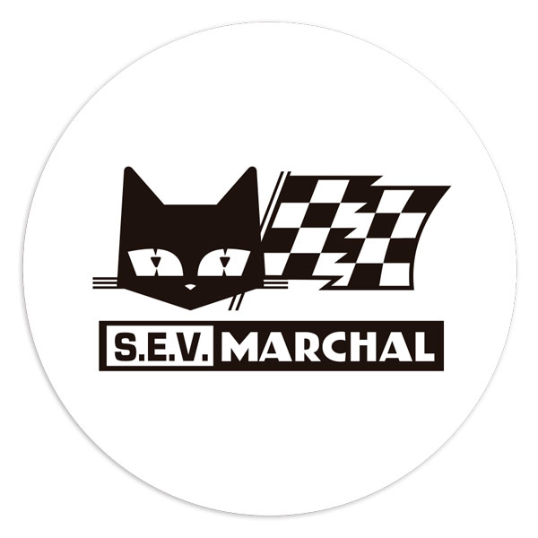 Car & Motorbike Stickers: Cat Head with Flags and S.E.V. MARCHAL Text