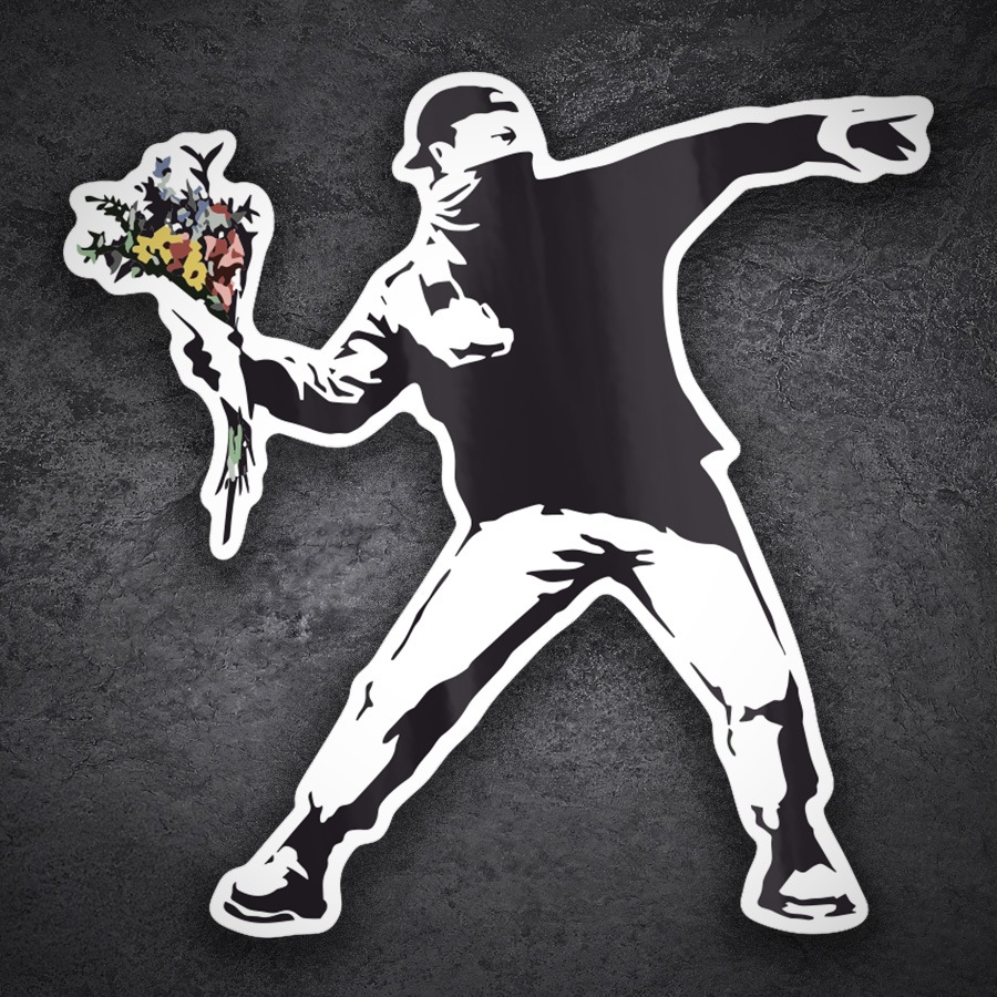 Car & Motorbike Stickers: Banksy Flower Thrower Peaceful Protest