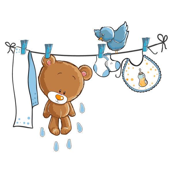 Stickers for Kids: Little bear and bird on the clothesline