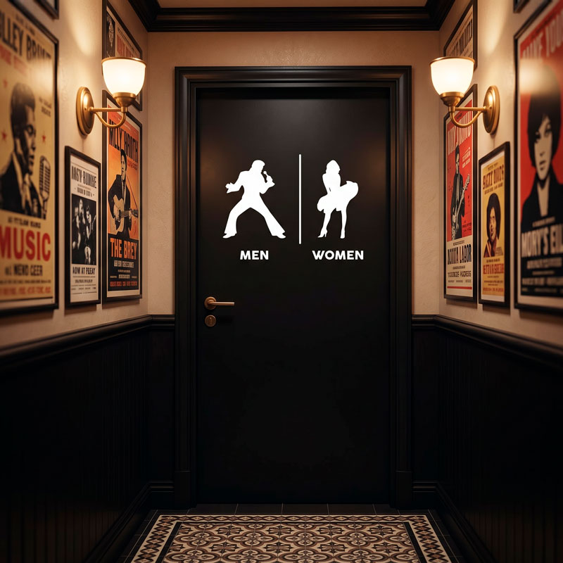 Elvis Marylin bathroom signage 5/12
