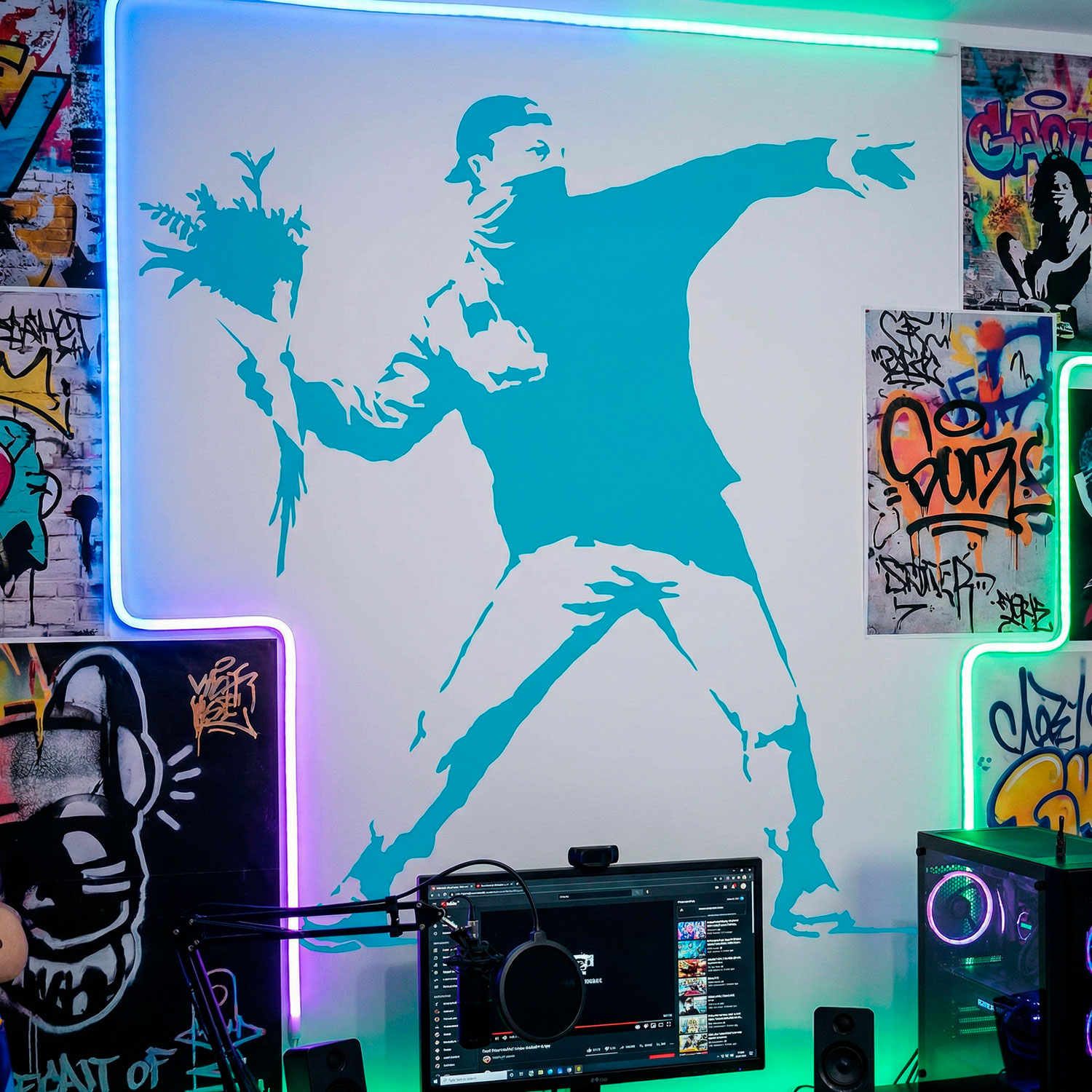 Wall Stickers: Banksy Flower Throwing Protest