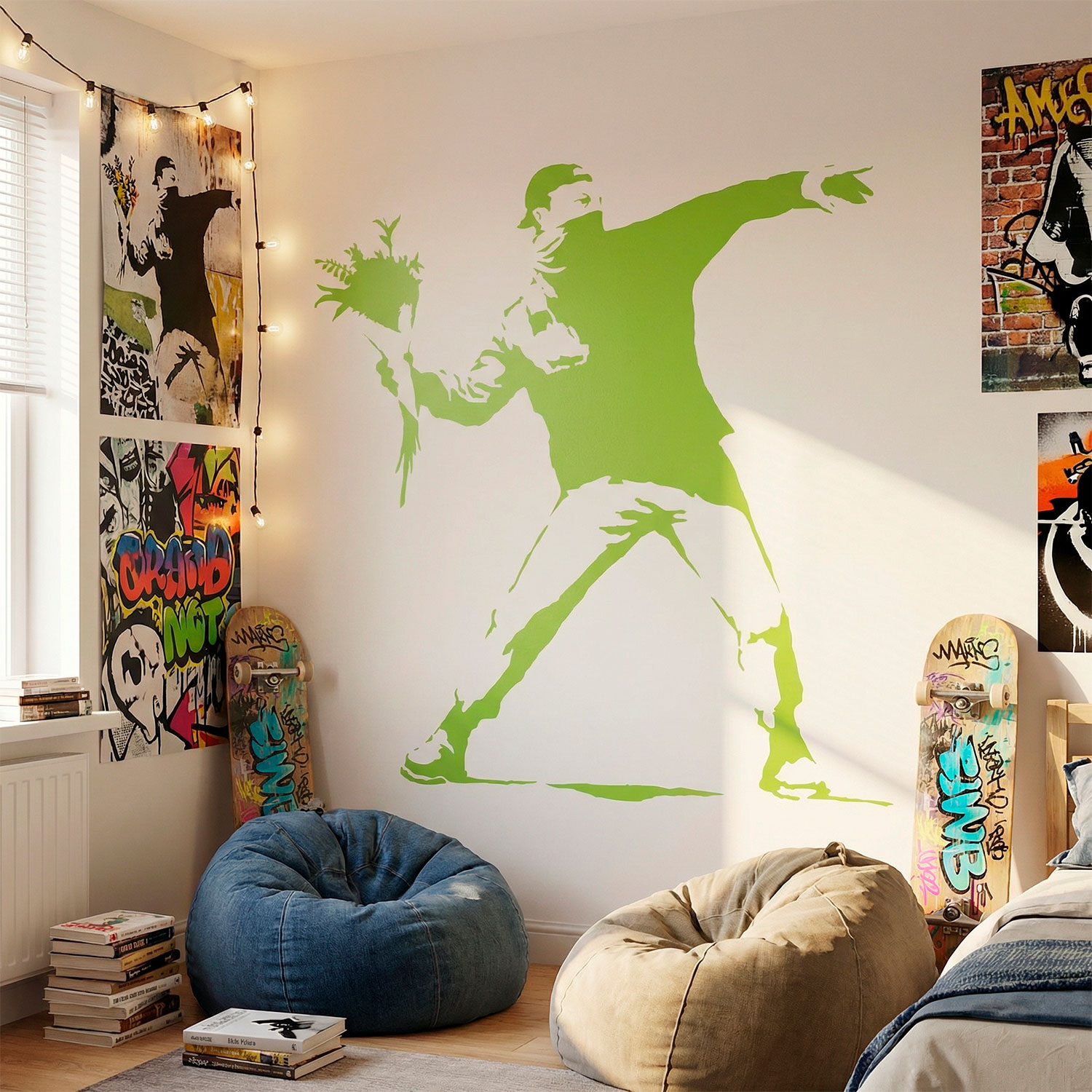 Wall Stickers: Banksy Flower Throwing Protest