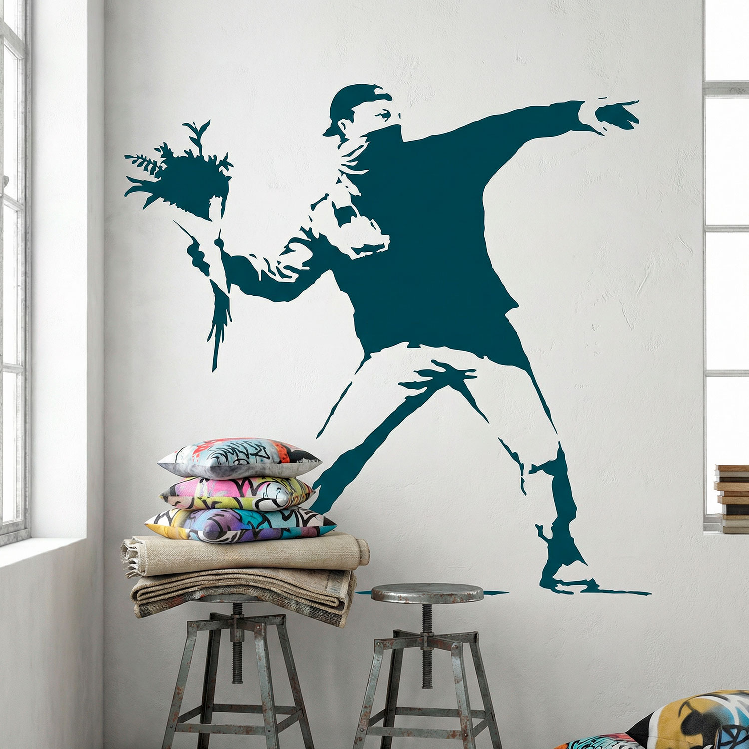 Wall Stickers: Banksy Flower Throwing Protest
