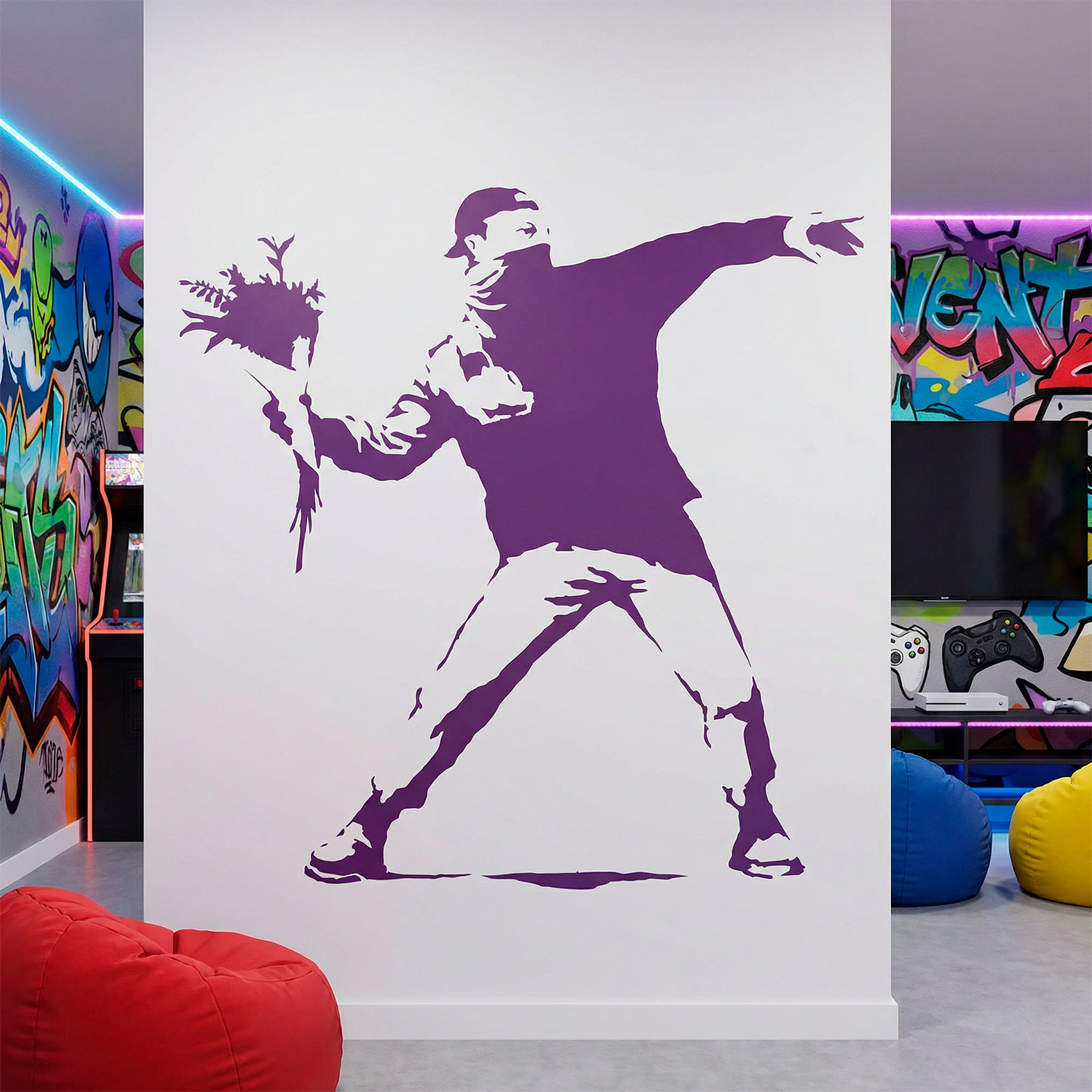Wall Stickers: Banksy Flower Throwing Protest